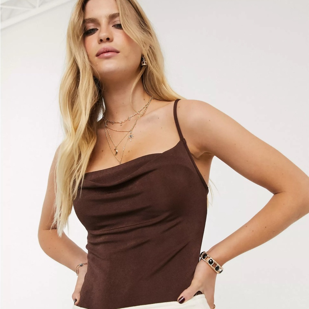 Free People cowl neck bodysuit in Brown